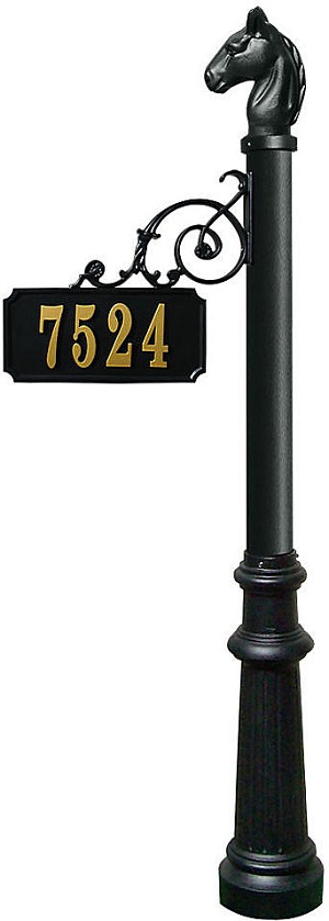 Adpst-801-bl Scroll Address Post With Decorative Fluted Base & Horsehead Fial, Black