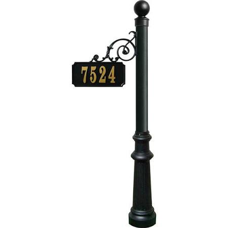 Adpst-804-bl Scroll Address Post With Decorative Fluted Base & Ball Fial, Black