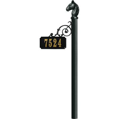 Adpst-nobas Scroll Address Post With Decorative Finial, Black