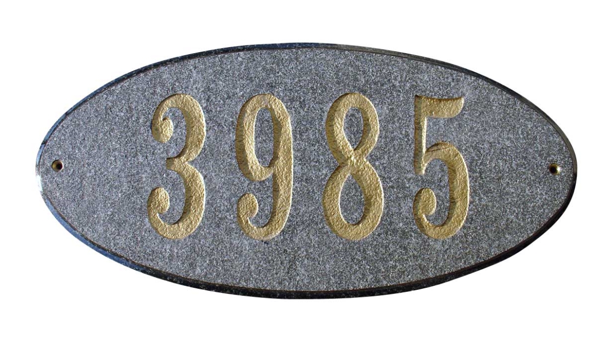 Roc-4701-bn 9 In. Rockport Oval In Black Natural Stone Color Solid Granite Address Plaque