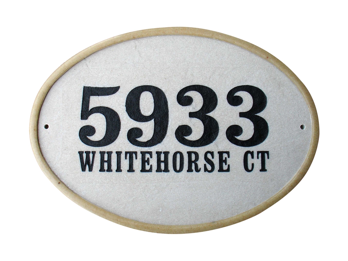 Oak-4605-ss 10 In. Oakfield Oval Crushed Stone Address Plaque In Sandstone Color