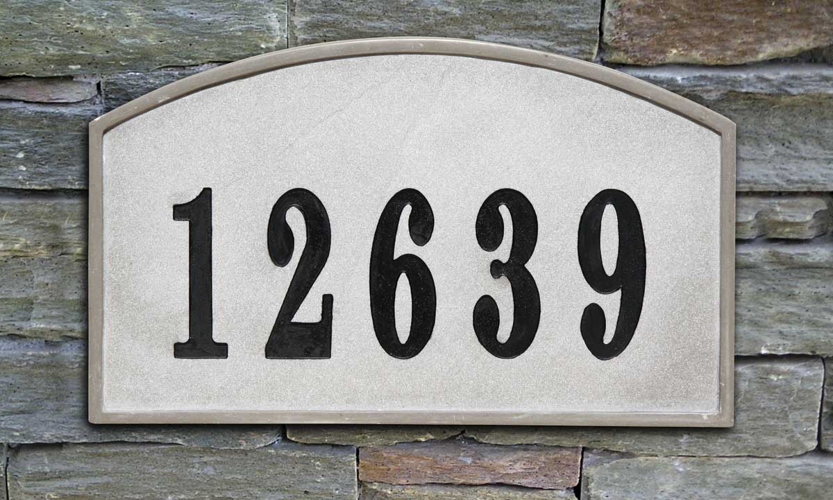 Riv-4602-sl 10 In. Riviera Arch Crushed Stone Address Plaque In Slate Color