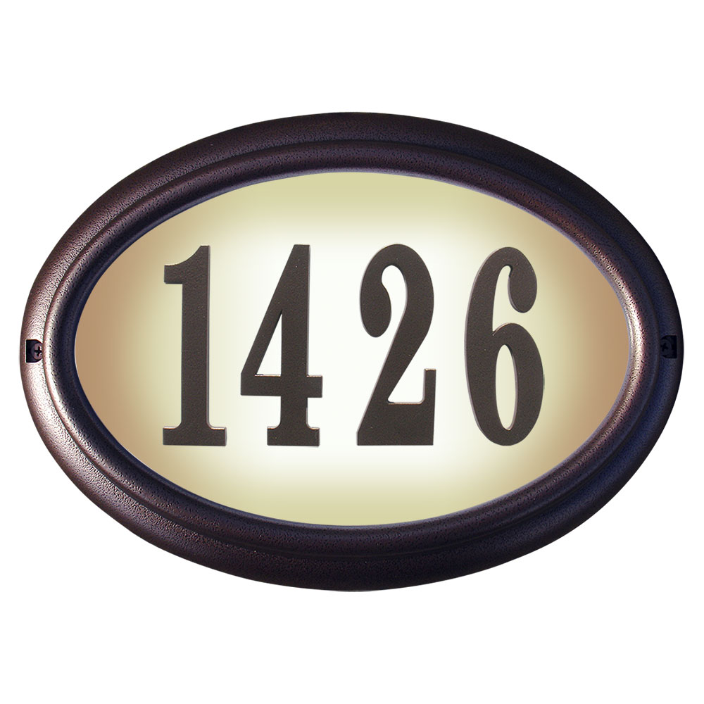 Lto-1302-ac 15 In. Edgewood Oval Lighted Address Plaque In Antique Copper Frame Color