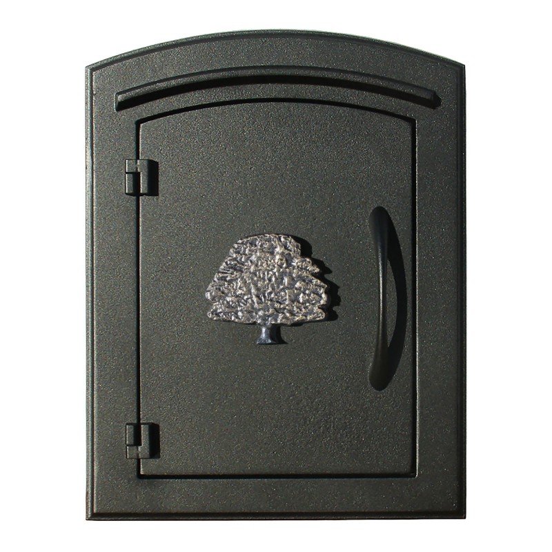 14 in. Manchester Non-Locking Column Mount Mailbox with Decorative Oak Tree Logo in Black