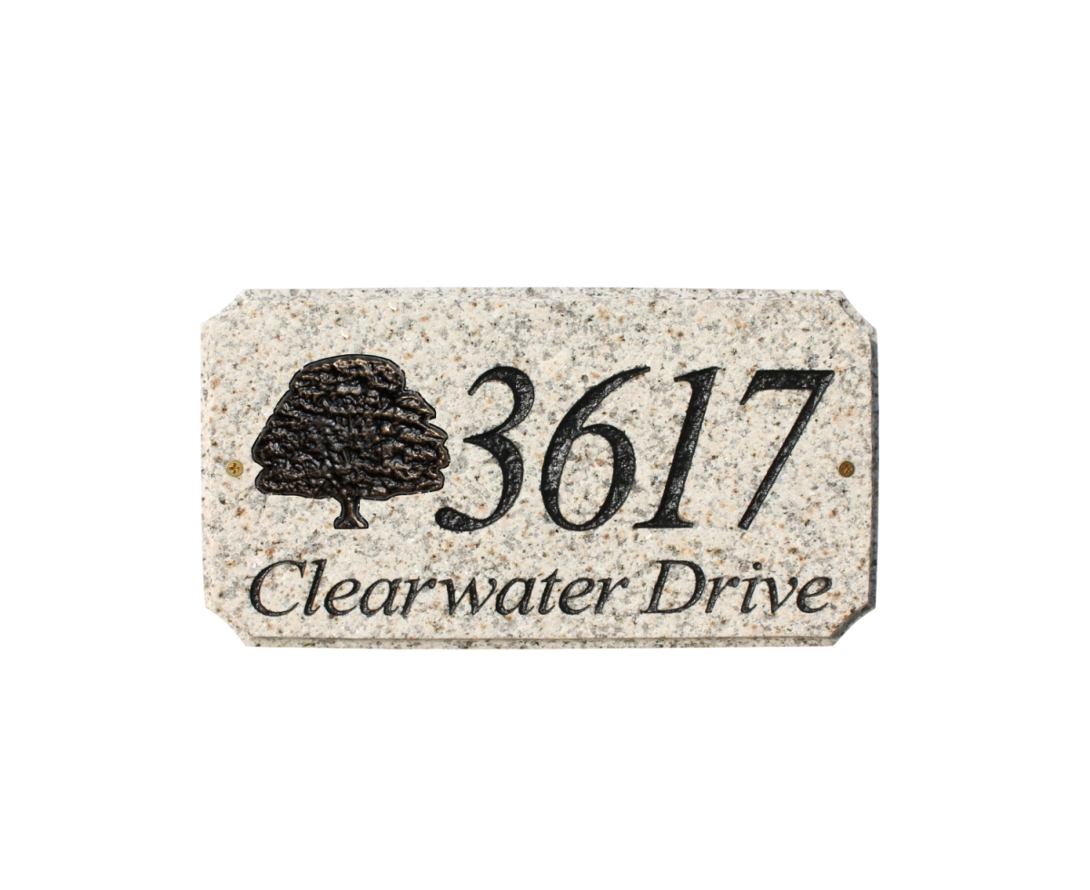 Exe-4702-al-ok 9 In. Stonemetal Oak Tree Logo Rectangle Solid Granite Address Plaque In Autumn Leaf Color