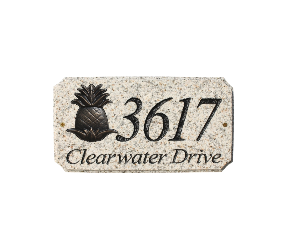 Exe-4702-al-pa 9 In. Stonemetal Pineapple Logo Rectangle Solid Granite Address Plaque In Autumn Leaf Color
