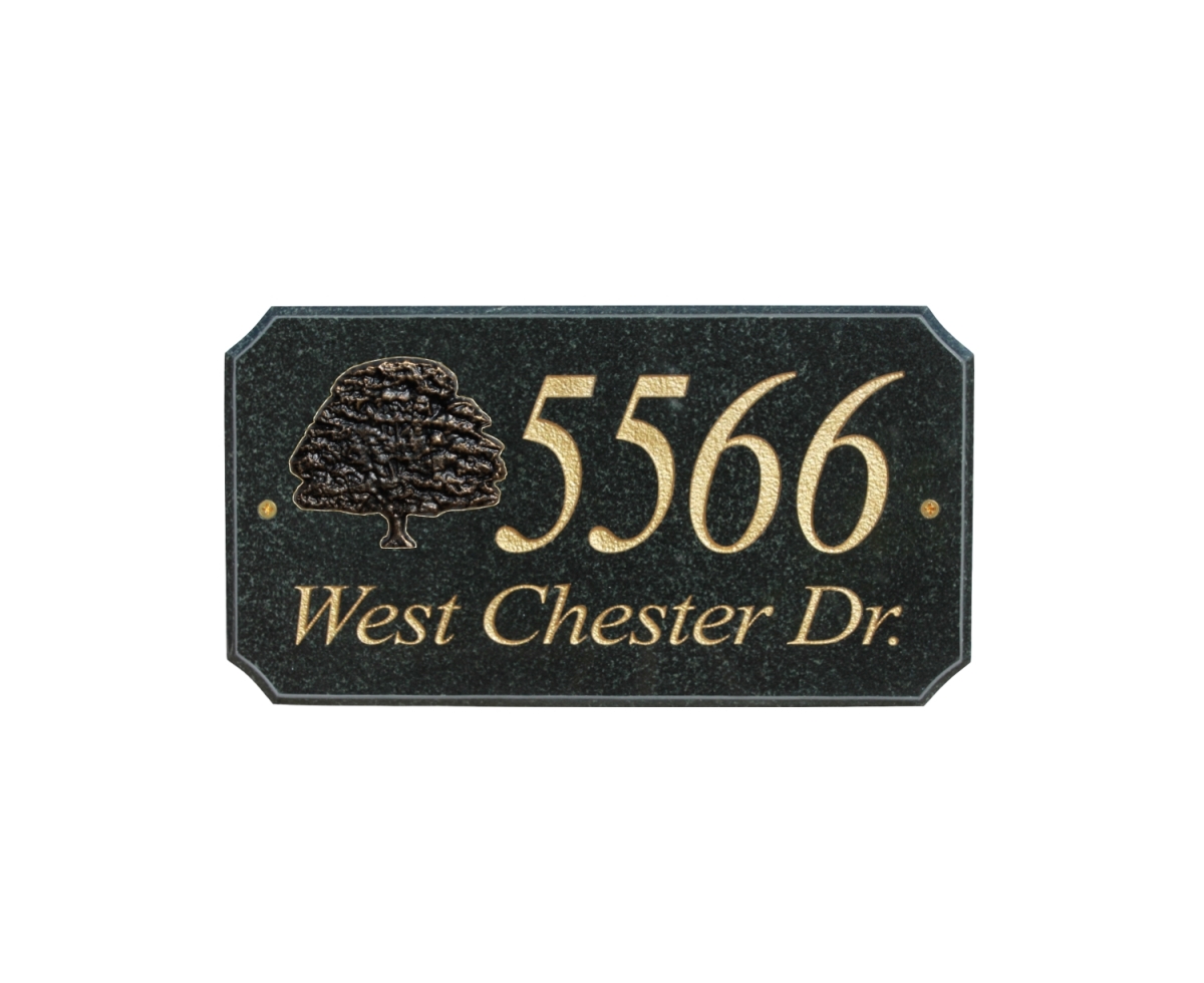 Exe-4702-bp-ok 9 In. Stonemetal Oak Tree Logo Rectangle Solid Granite Address Plaque In Polished Black Color