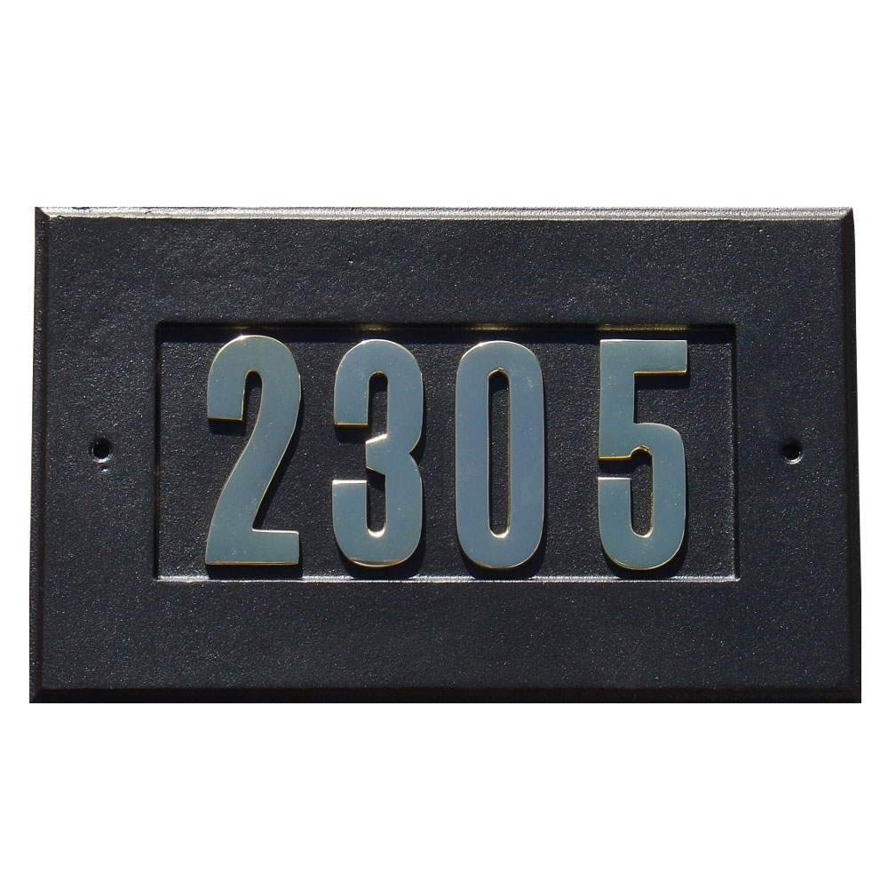 Add-1410-bl 9 In. Manchester Address Plate With 3 In. Gold Brass Numbers In Black