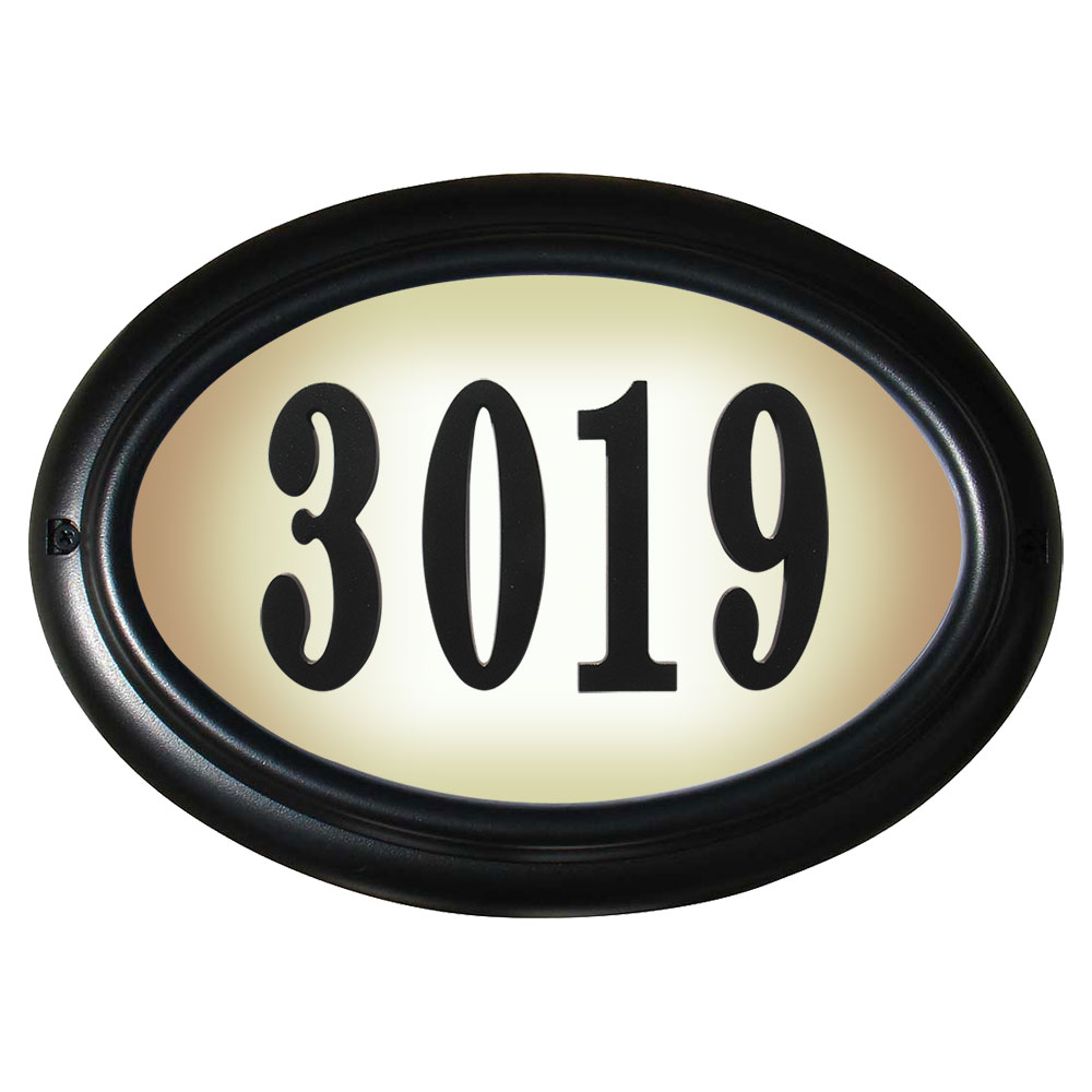 Lto-1302-bl 15 In. Edgewood Oval Lighted Address Plaque In Black Frame Color