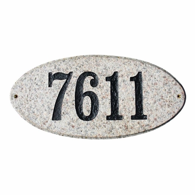 Roc-4701-bp 9 In. Rockport Oval In Polished Black Stone Color Solid Granite Address Plaque