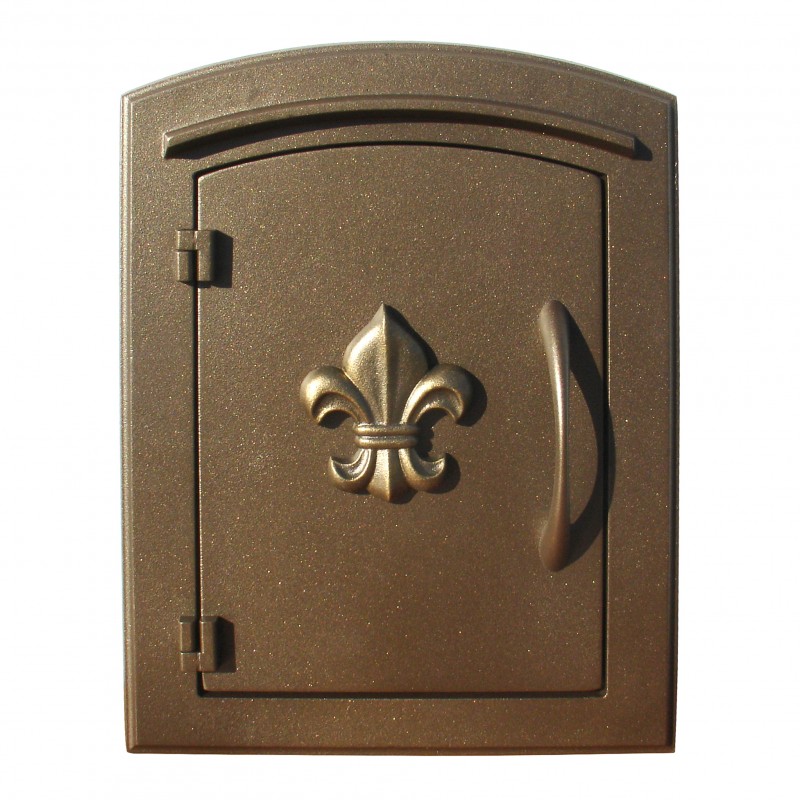 14 in. Manchester Non-Locking Column Mount Mailbox with Decorative Fleur De Lis Logo in Bronze