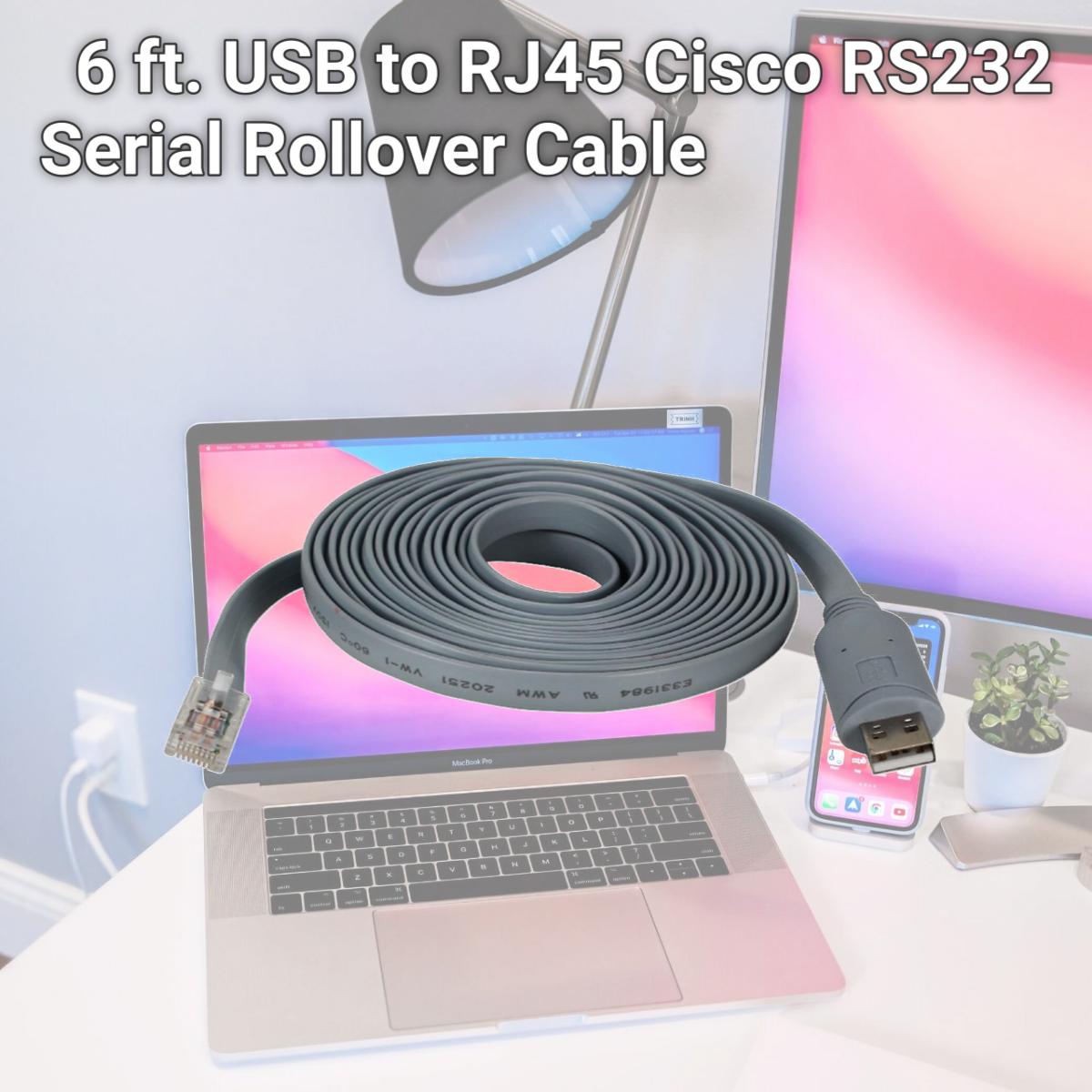 Picture of QVS UR-2000M2-RJ45 6 ft. USB to RJ45 Cisco RS232 Serial Rollover Cable