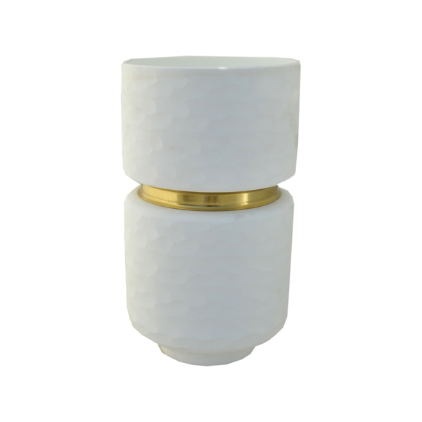 Wg-06w Leech Vase, White & Goldgrey