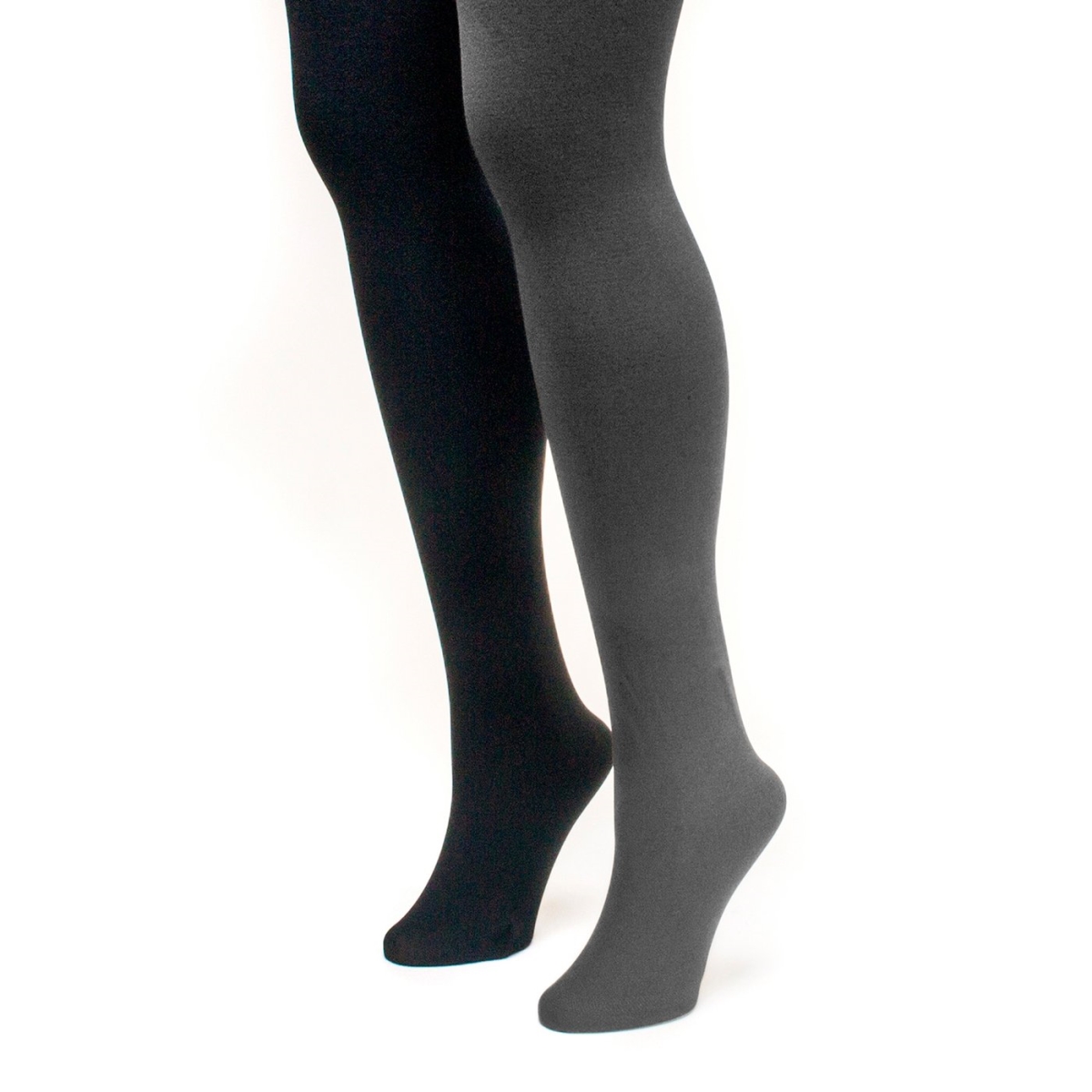 0023327999-m Womens Fleece Lined 2-pair Pack Tights, Black & Dark Grey - Medium