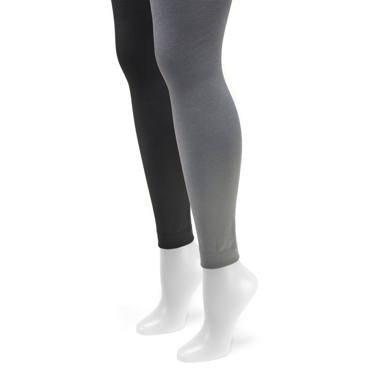 0023328999-m Womens Fleece Lined 2-pair Pack Footless Tights, Black & Dark Grey - Medium