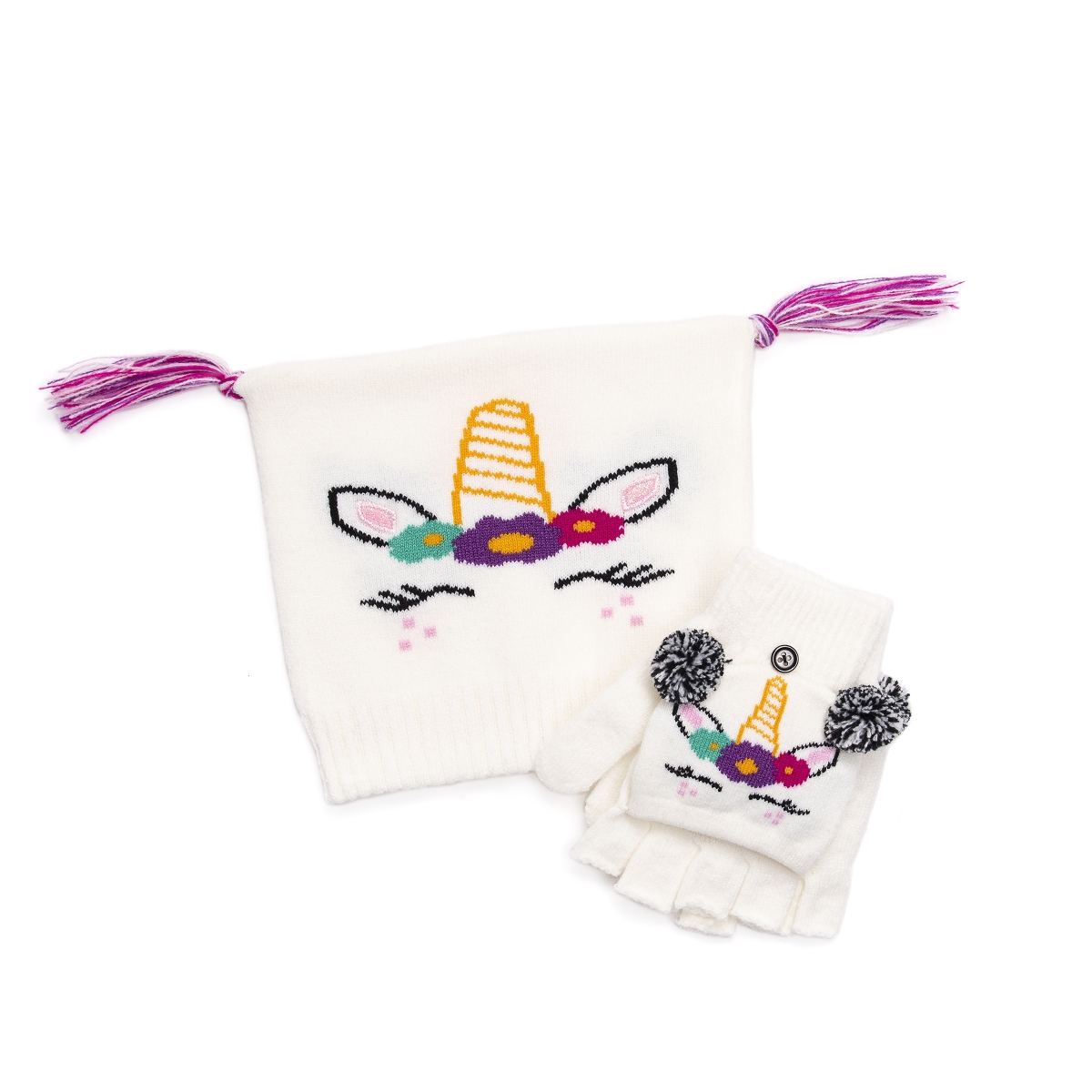3100002102-os Kids Zoo Baby Hat & Flip Mitten Set, Ivory - One Size