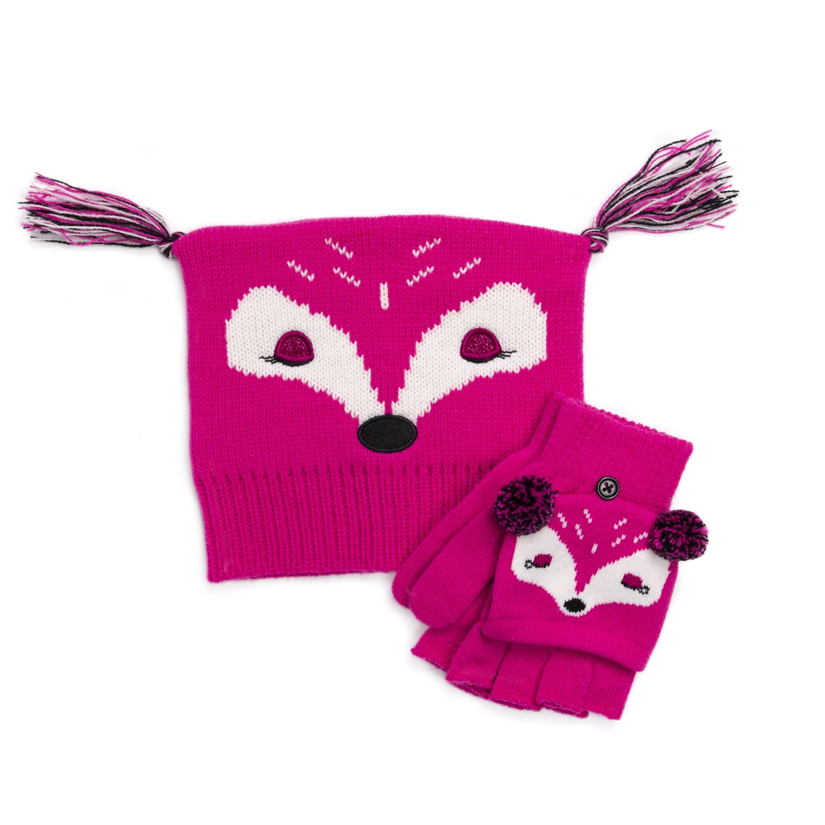 3100002650-os Kids Zoo Baby Hat & Flip Mitten Set, Pink - One Size