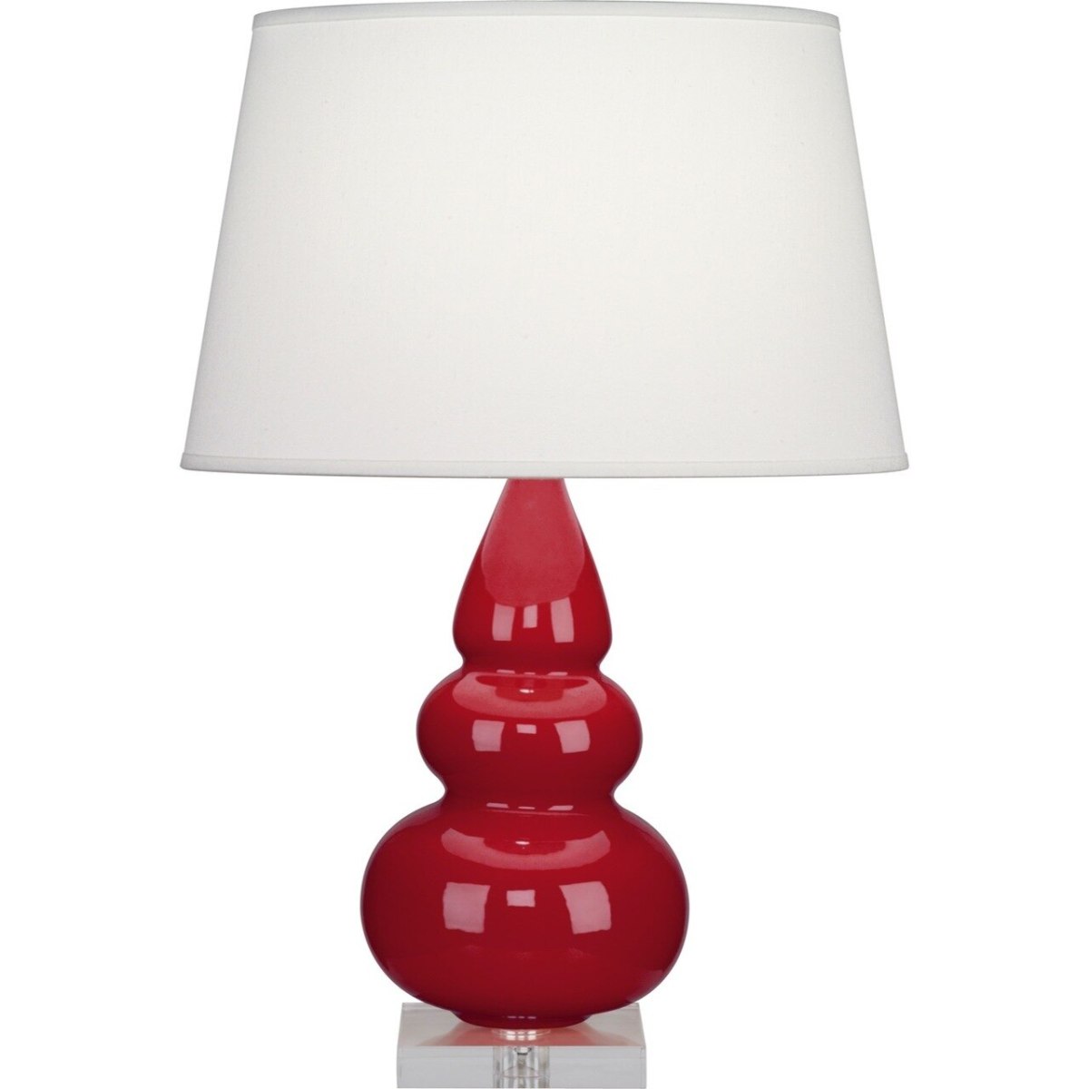RR33X Ruby Red Small Triple Gourd Accent Lamp, Ruby Red Glazed Ceramic with Lucite Base - 24 x 7.25 in.