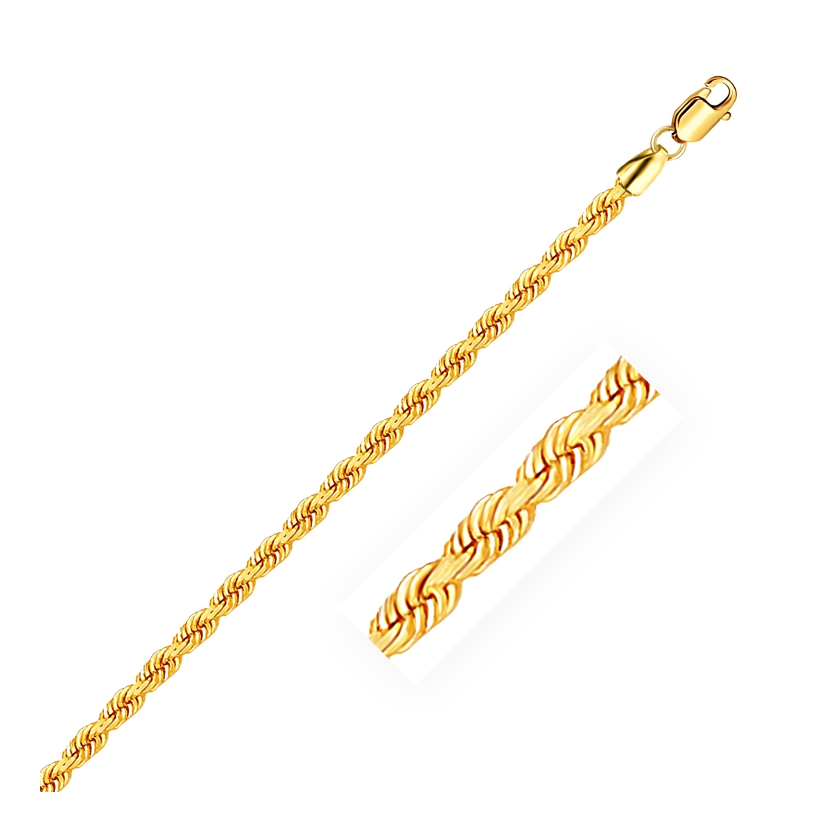 D163426-24 3 Mm 14k Yellow Gold Solid Rope Chain - Size 24 In.