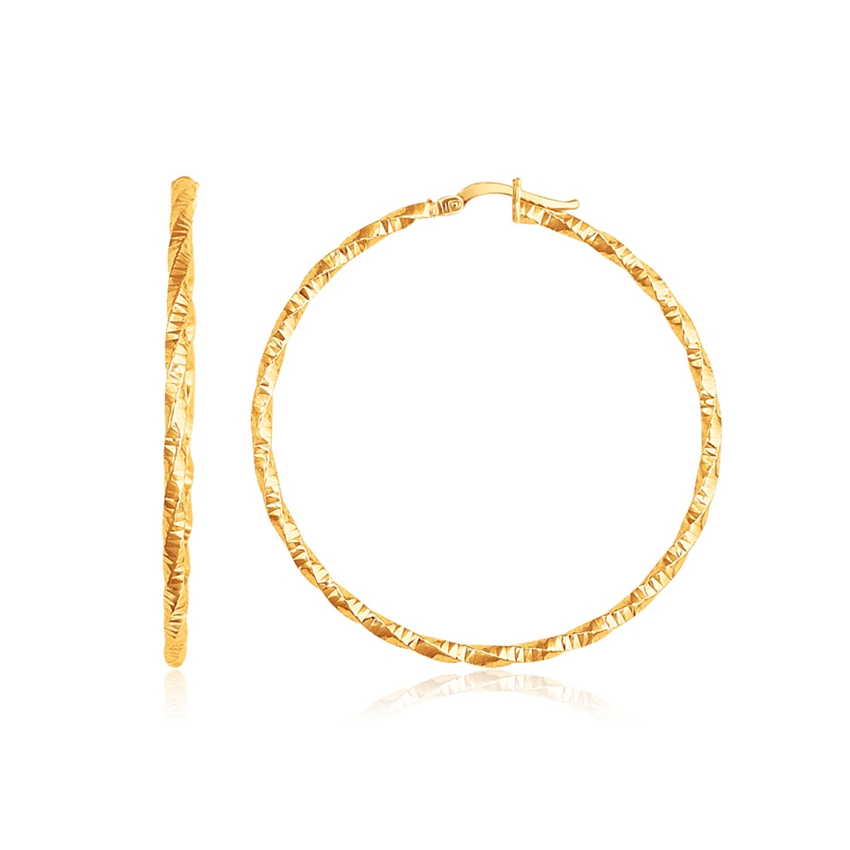 D165952 14k Yellow Gold Patterned Hoop Earrings With Twist Design