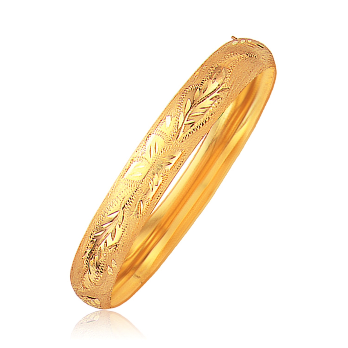 D180478-7 Classic Floral Carved Bangle In 14k Yellow Gold - 10 Mm - Size 7 In.