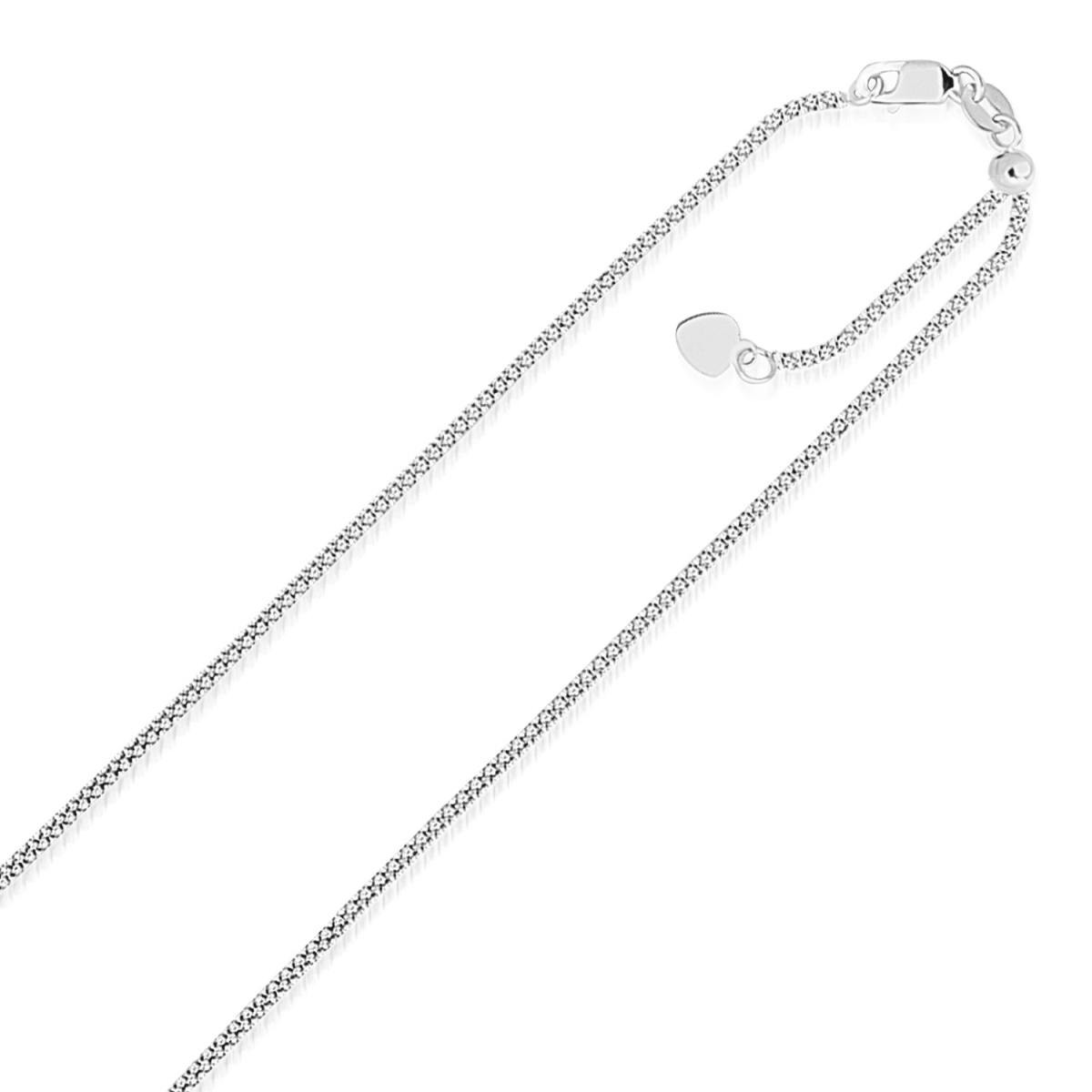 D194030-22 14k White Gold Adjustable Popcorn Chain, 1.3 Mm - Size 22 In.