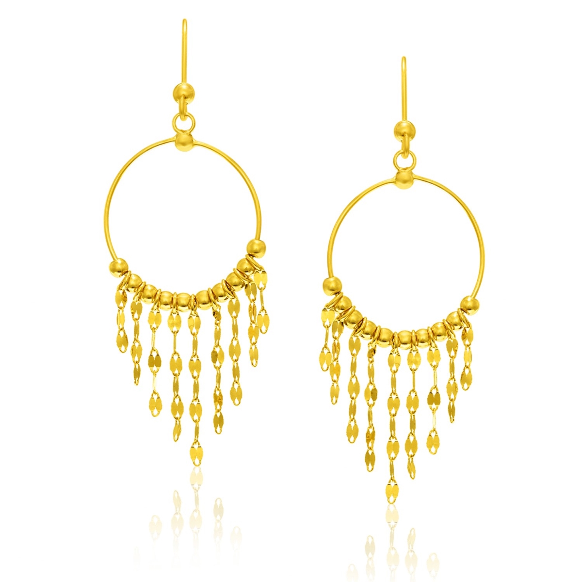 D67707501 14k Yellow Gold Circle Dangling Earrings With Sequin Fringe