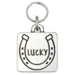 844587036133 Pewter Square Pet Id Tag, Horse Shoe & Lucky