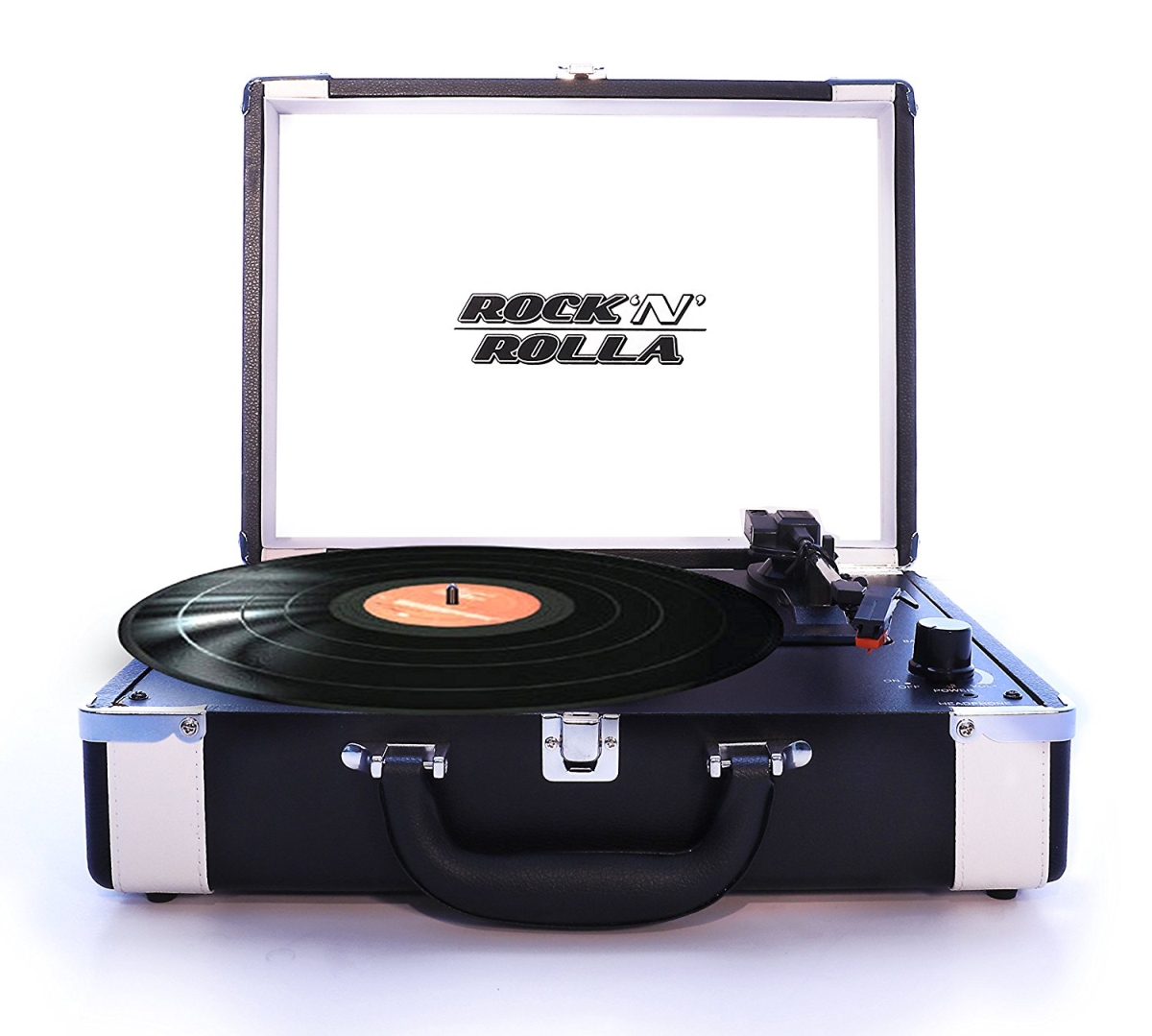 Rock n Rolla RNRP001-BLK-WHT Premium Rechargeable Portable Briefcase Turntable with Bluetooth Black & White Rock n Rolla RNRP001-BLK-WHT Premium Rechargeable Portable Briefcase Turntable with Bluetooth Black & White