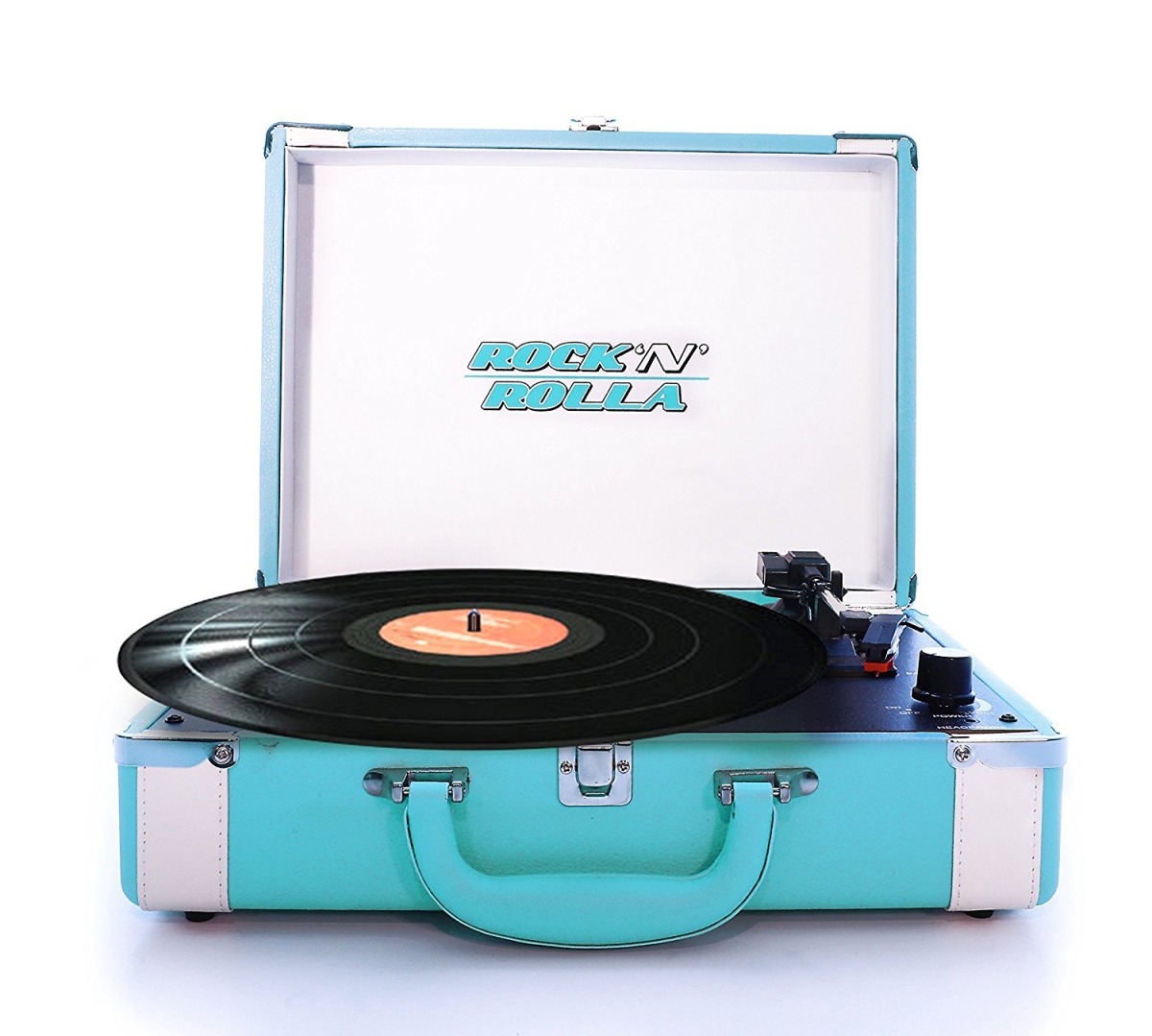 UPC 780014090906 product image for RNRP002-TEAL-WHT Premium Rechargeable Portable Briefcase Turntable with Bluetoot | upcitemdb.com