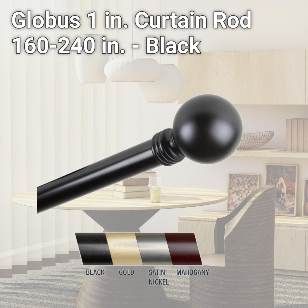 Picture of Central Design 100-01-1602 Globus 1 in. Curtain Rod, 160-240 in. - Black