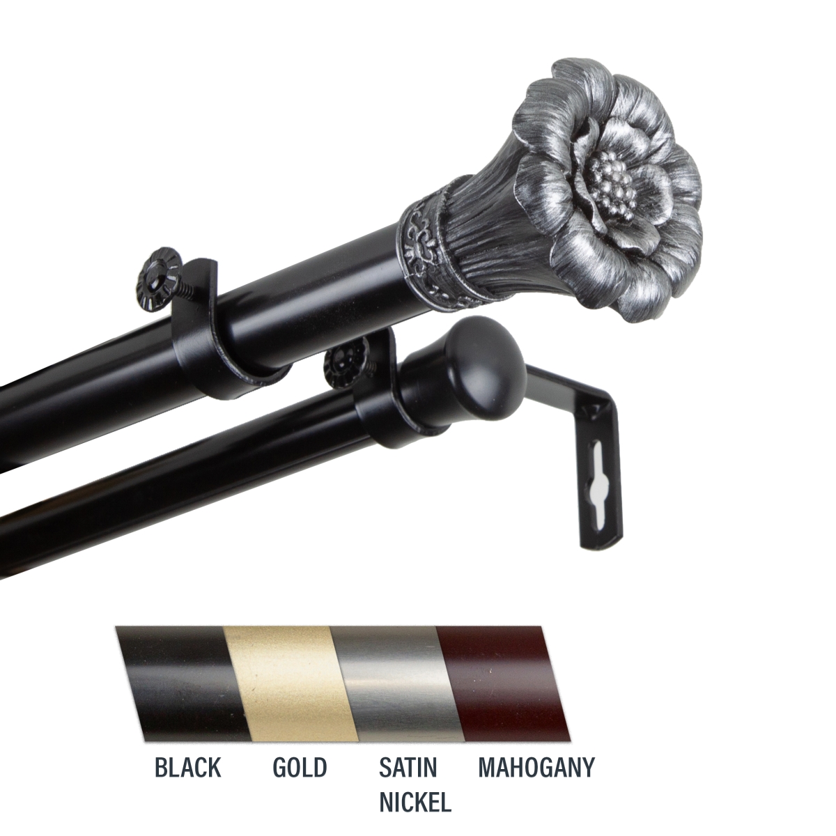 100-02-482-d Flora 1 In. Double Curtain Rod, 48-84 In. - Black