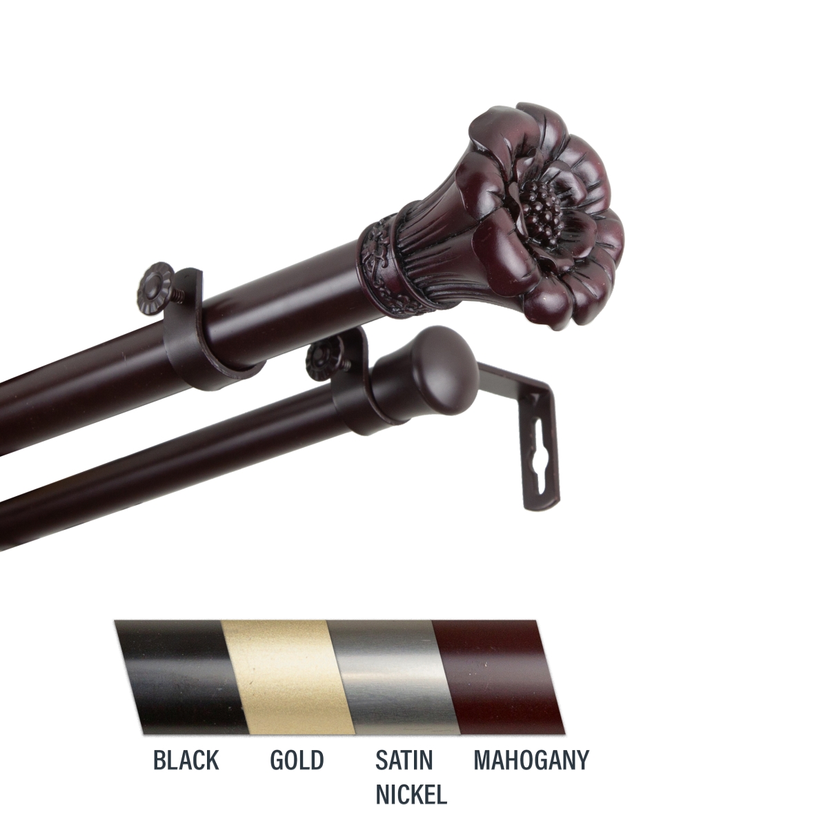 100-02-286-d Flora 1 In. Double Curtain Rod, 28-48 In. - Mahogany