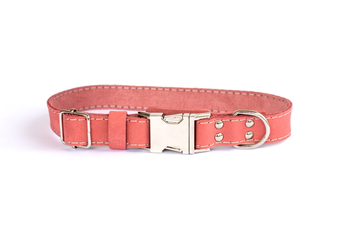 691054770089 Luxury Soft Leather Quick - Release Collar, Coral - Small
