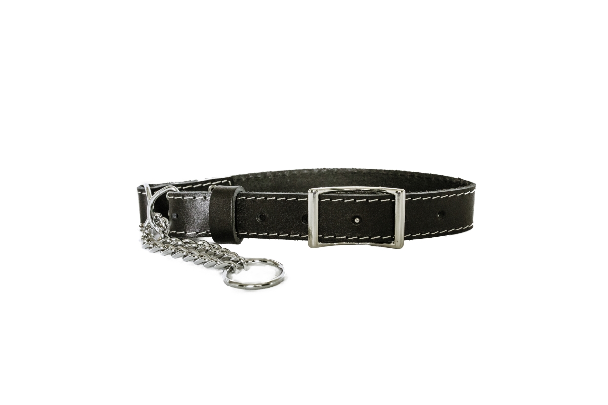 691054770232 Luxury Soft Leather Martingale Collar, Black - Medium