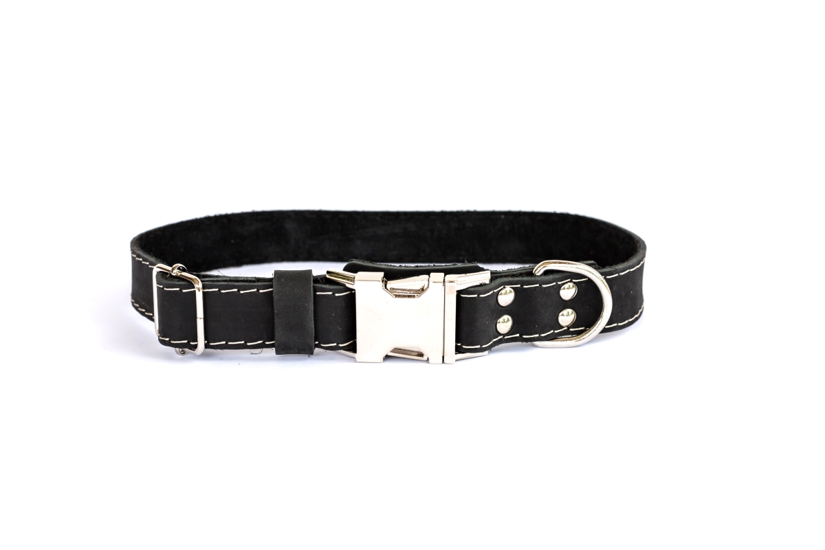 691054770263 Luxury Soft Leather Quick - Release Collar, Black - Small