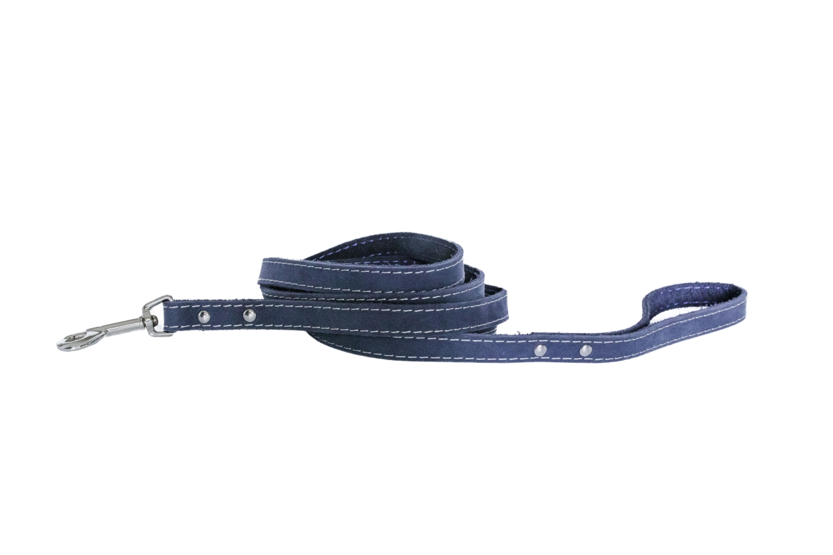 691054770355 6 Ft. Luxury Soft Leather Lead, Navy - Large