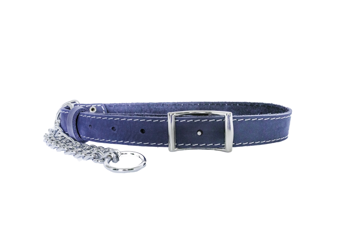 691054808942 Luxury Soft Leather Martingale Collar, Navy - Extra Small