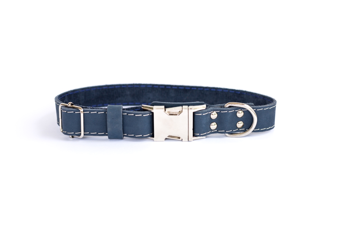 691054809017 Luxury Soft Leather Quick - Release Collar, Navy - Large