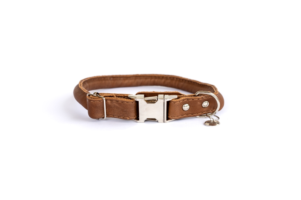 707129281753 Luxury Soft Rolled Leather Quick - Release Collar, Light Brown - Extra Large