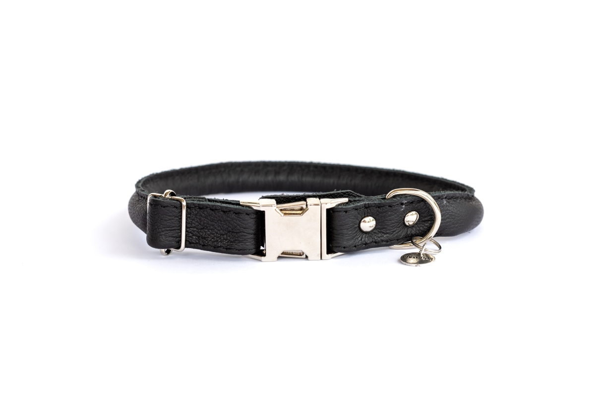 707129281821 Luxury Soft Rolled Leather Quick - Release Collar, Black - Medium