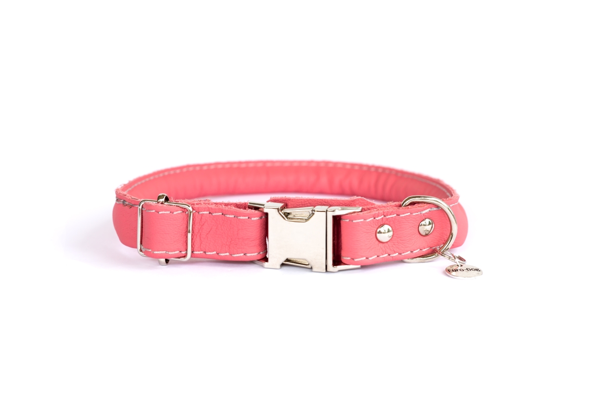 708744313478 Luxury Soft Rolled Leather Quick - Release Collar, Coral - Medium