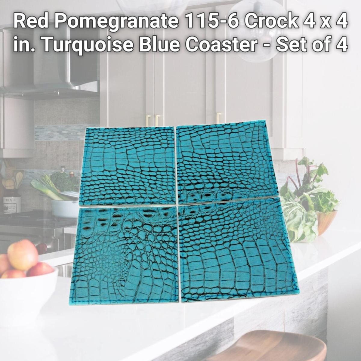 Picture of Red Pomegranate 115-6 Crock 4 x 4 in. Turquoise Blue Coaster - Set of 4