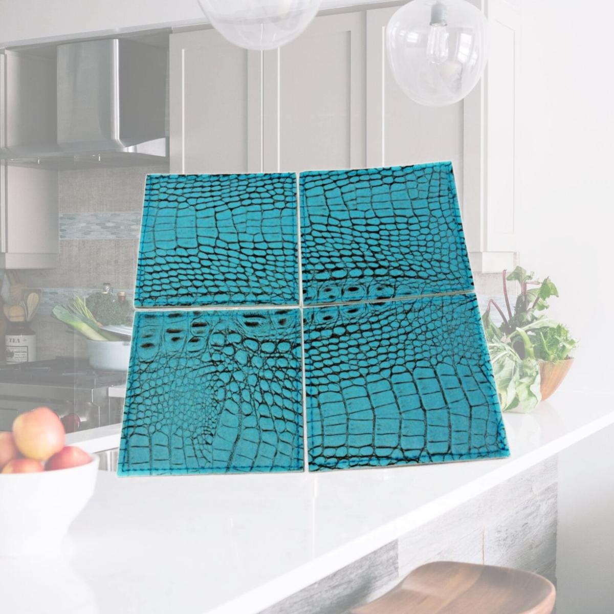 Picture of Red Pomegranate 115-6 Crock 4 x 4 in. Turquoise Blue Coaster - Set of 4