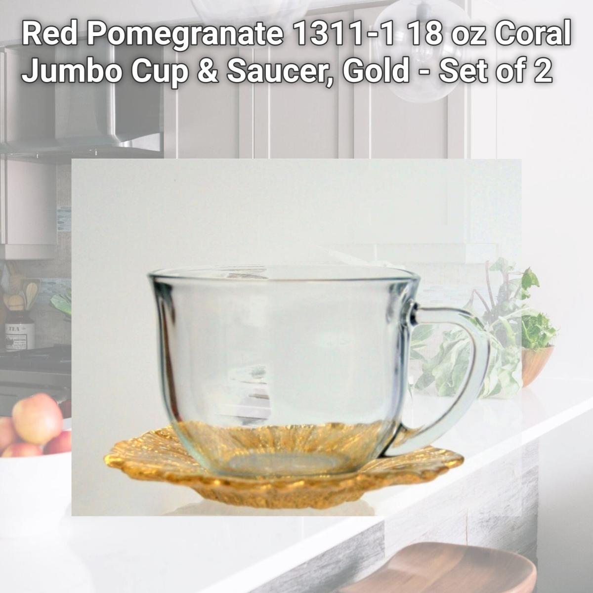 Picture of Red Pomegranate 1311-1 18 oz Coral Jumbo Cup & Saucer, Gold - Set of 2