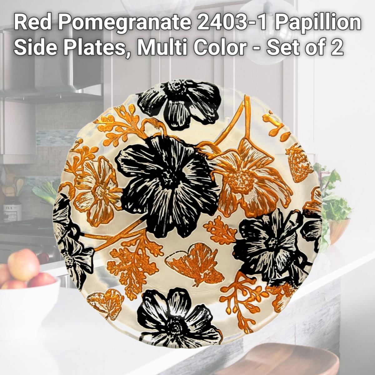 Picture of Red Pomegranate 2403-1 Papillion Side Plates, Multi Color - Set of 2