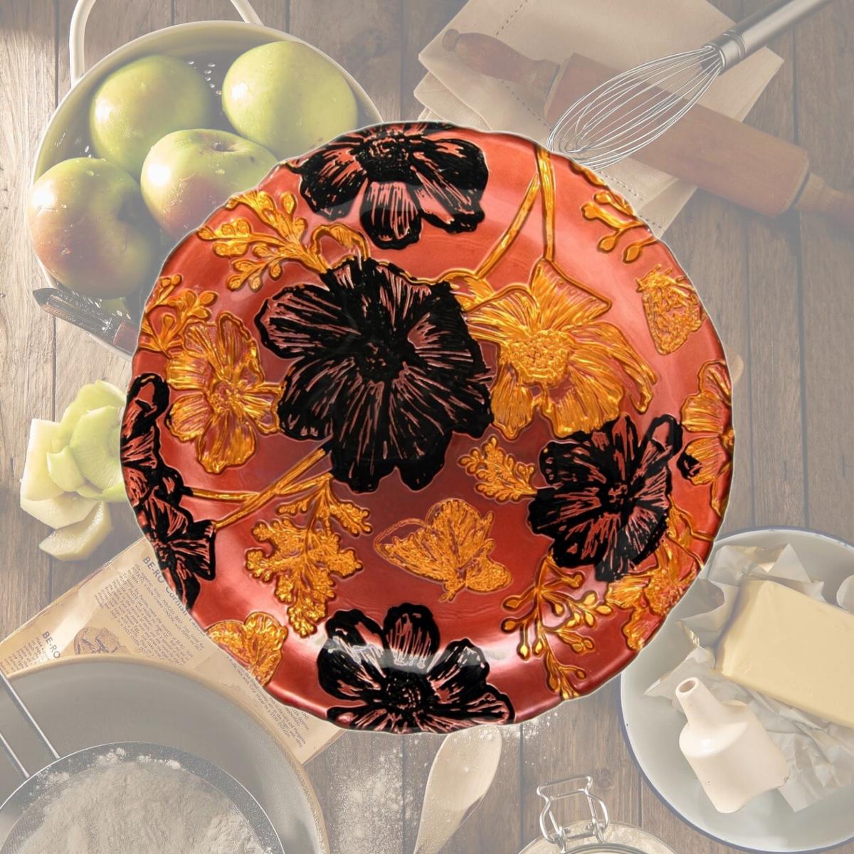 Picture of Red Pomegranate 2403-4 Papillion Rose Side Plates, Gold & Black - Set of 2