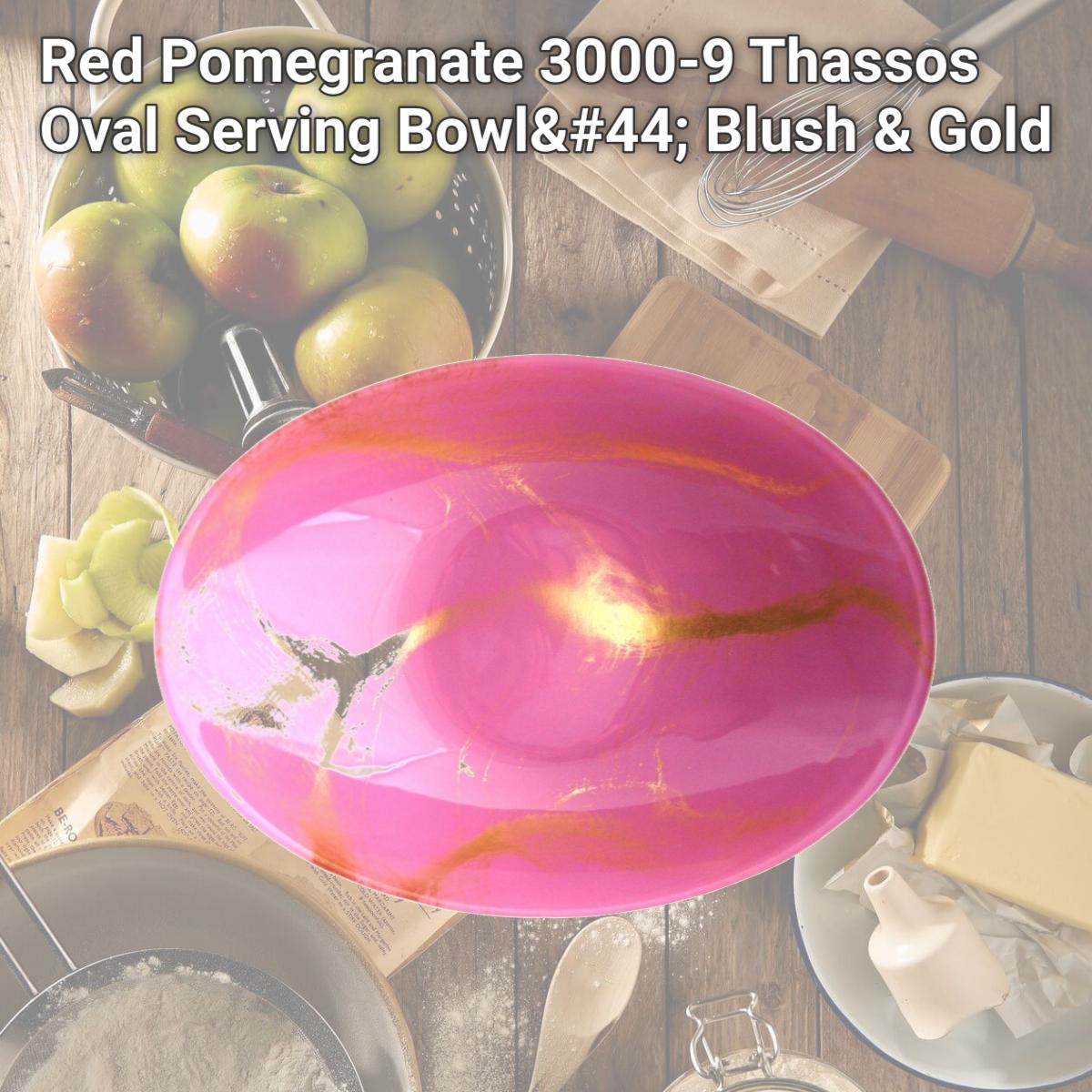 Picture of Red Pomegranate 3000-9 Thassos Oval Serving Bowl, Blush & Gold
