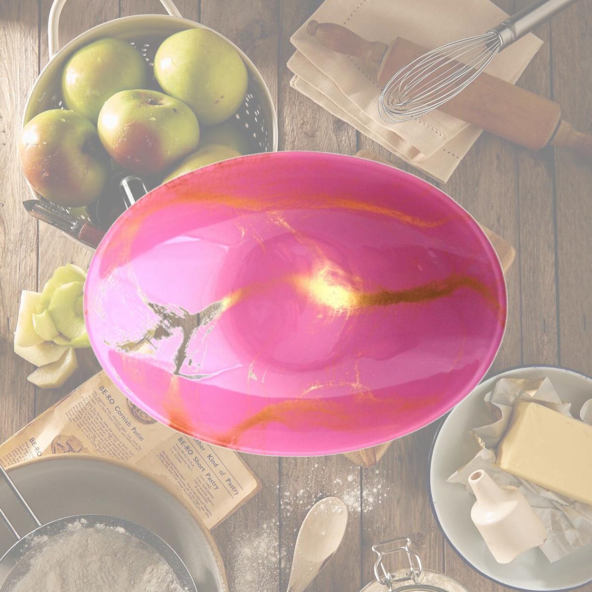 Picture of Red Pomegranate 3000-9 Thassos Oval Serving Bowl, Blush & Gold