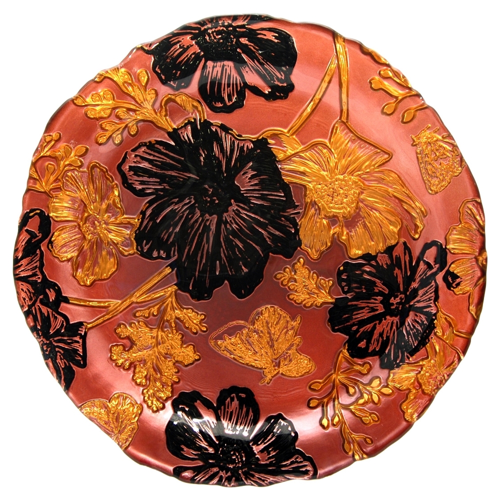 Red Pomegranate 4403-4 Papillon Side Plates, Rose, Gold & Black - Set Of 4